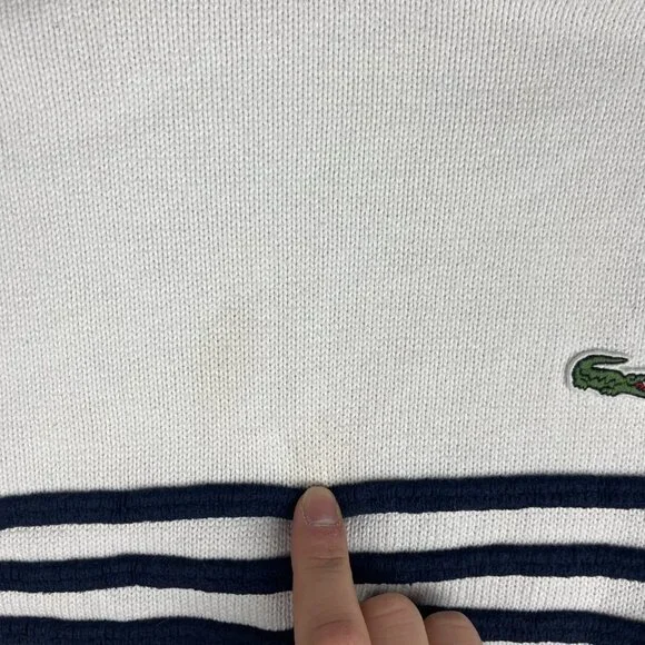 Lacoste Live! Preppy Knitted pullover Sweater White / Navy Striped Men Sz 6 Read - Picture 9 of 16